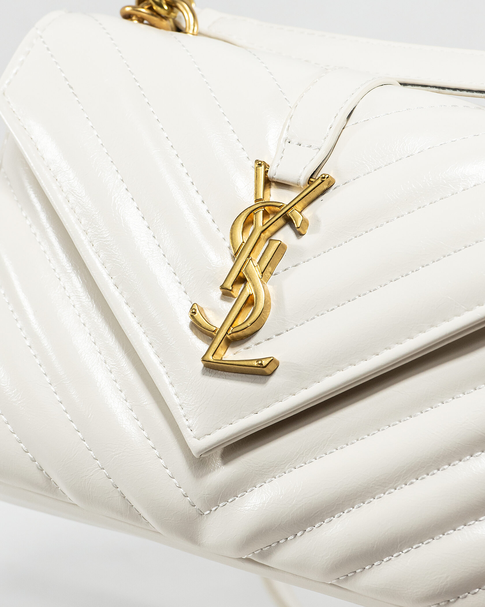 Saint Laurent College Small Top Handle Bag in White Matelassé Leather - 6