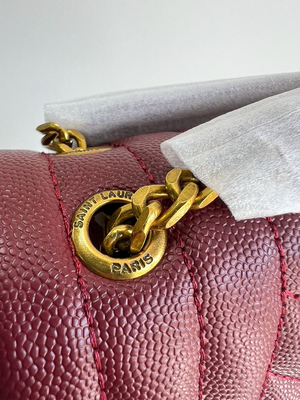 Saint Laurent Envelope Medium In Quilted Grain De Poudre Embossed Leather Burgundy - 7