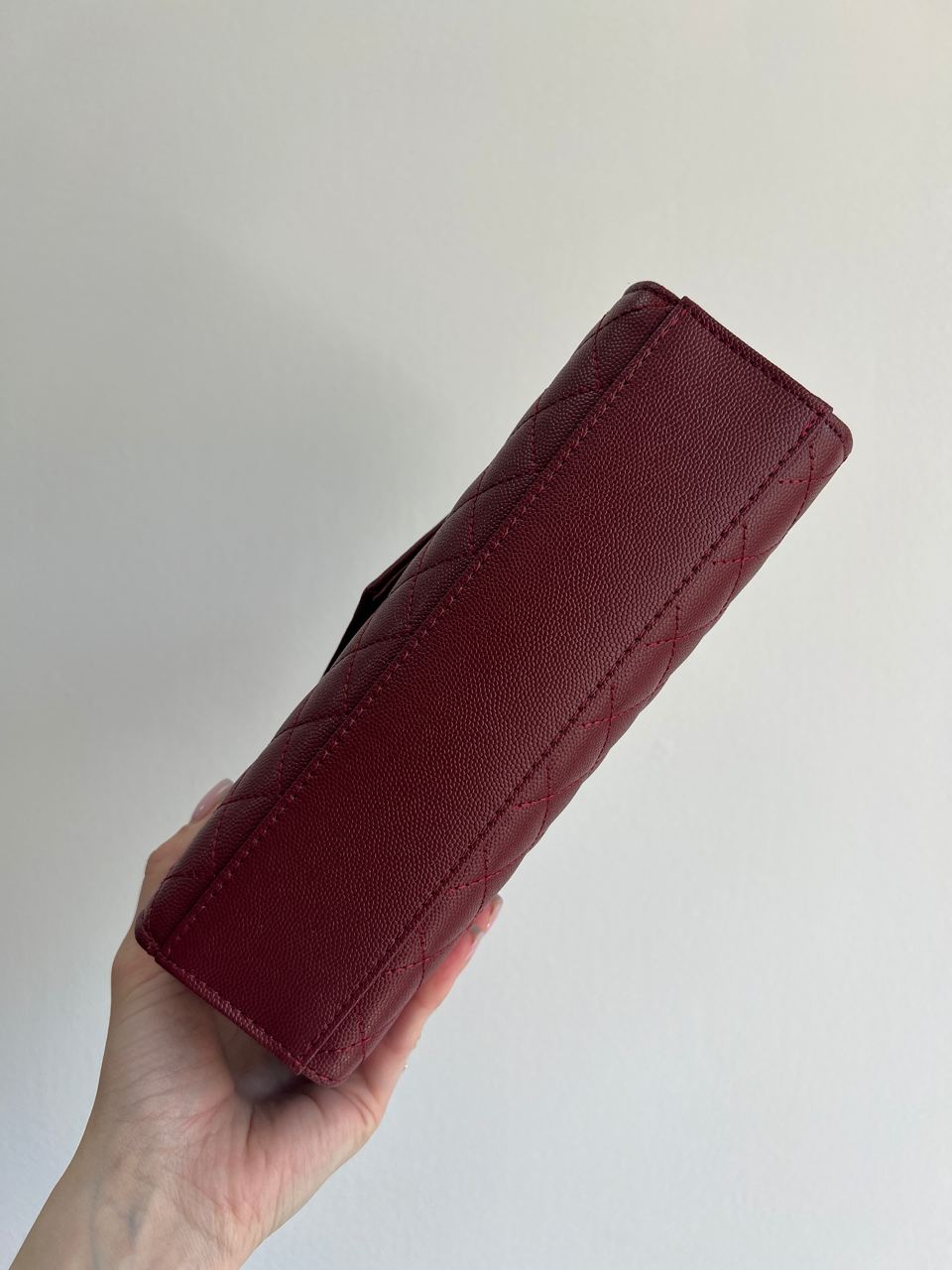 Saint Laurent Envelope Medium In Quilted Grain De Poudre Embossed Leather Burgundy - 8