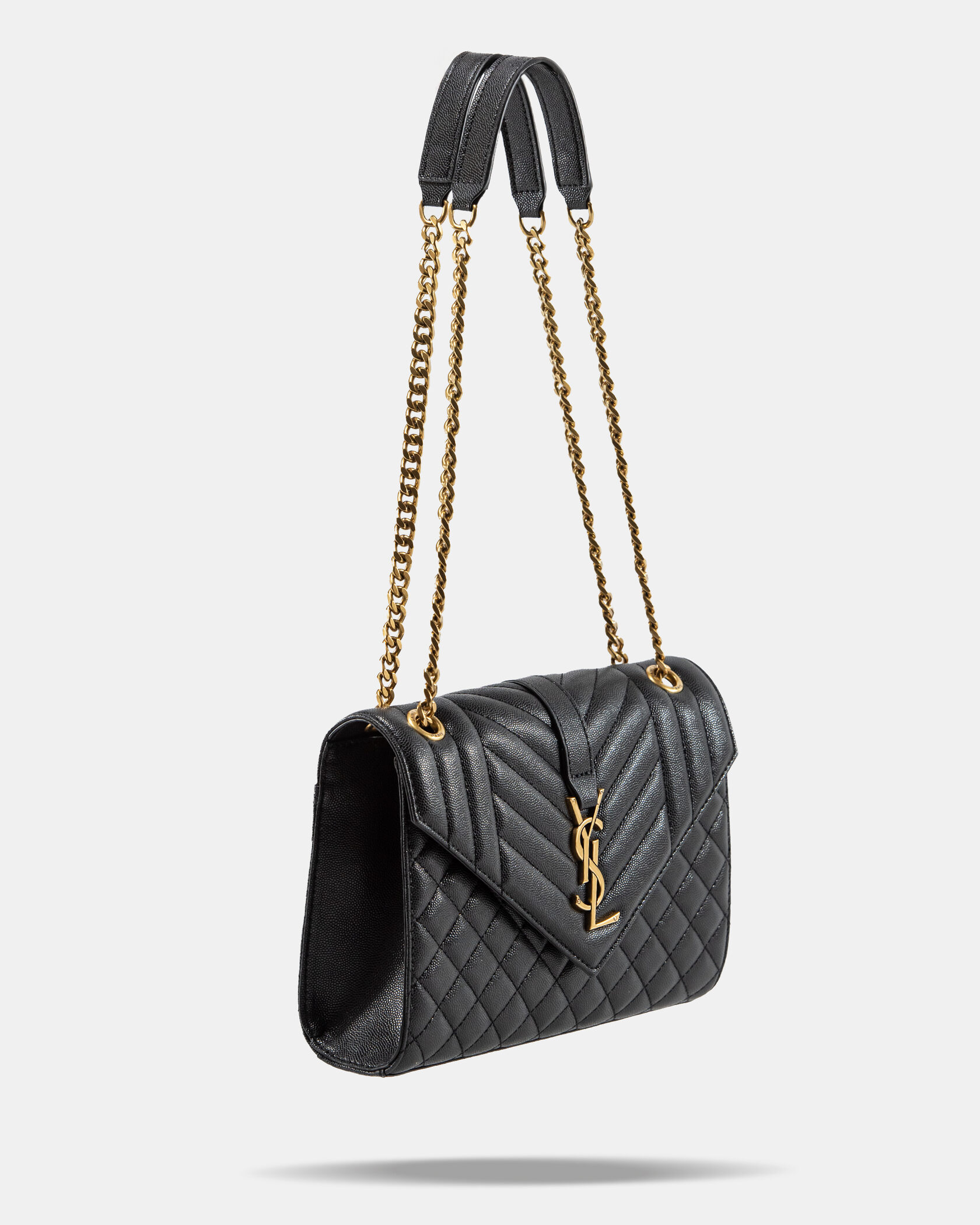 Saint Laurent Envelope Medium In Quilted Leather Black/Gold - 6