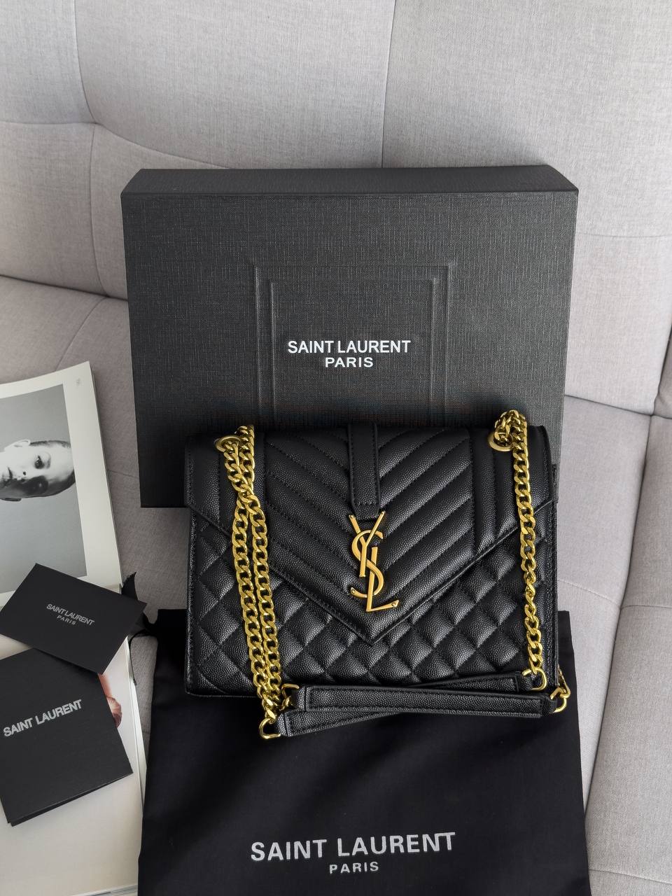 Saint Laurent Envelope Medium In Quilted Leather Gold - 2