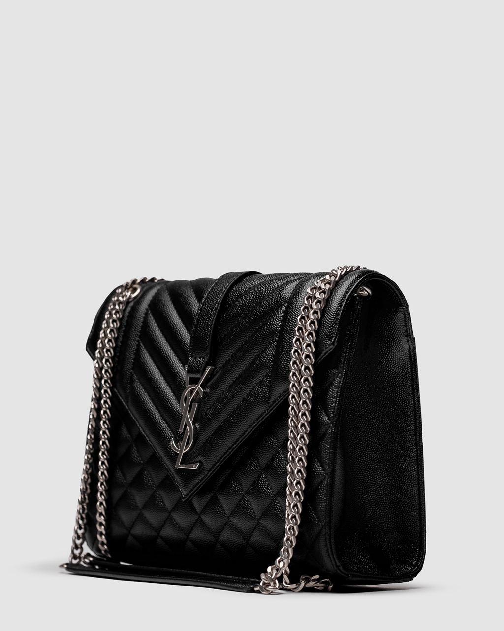 Saint Laurent Envelope Medium In Quilted Leather Silver - 13