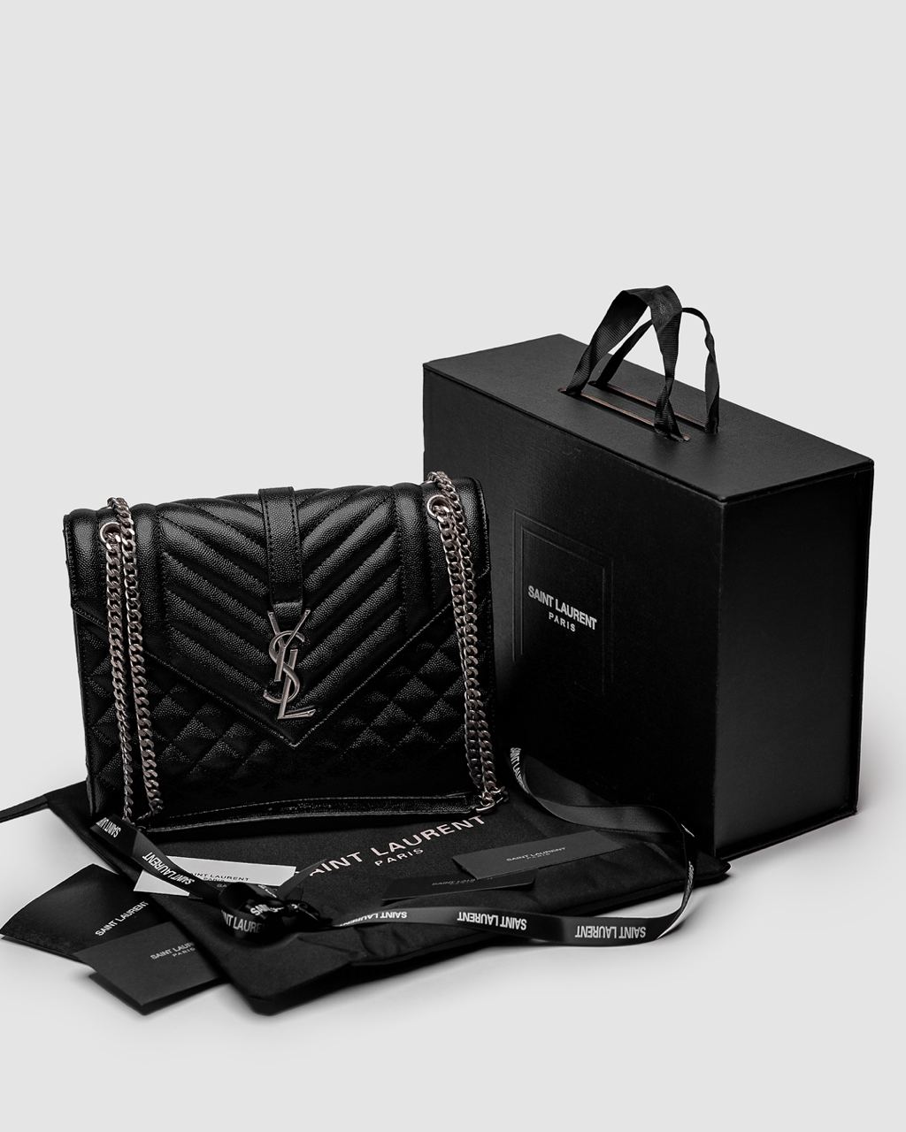 Saint Laurent Envelope Medium In Quilted Leather Silver - 4