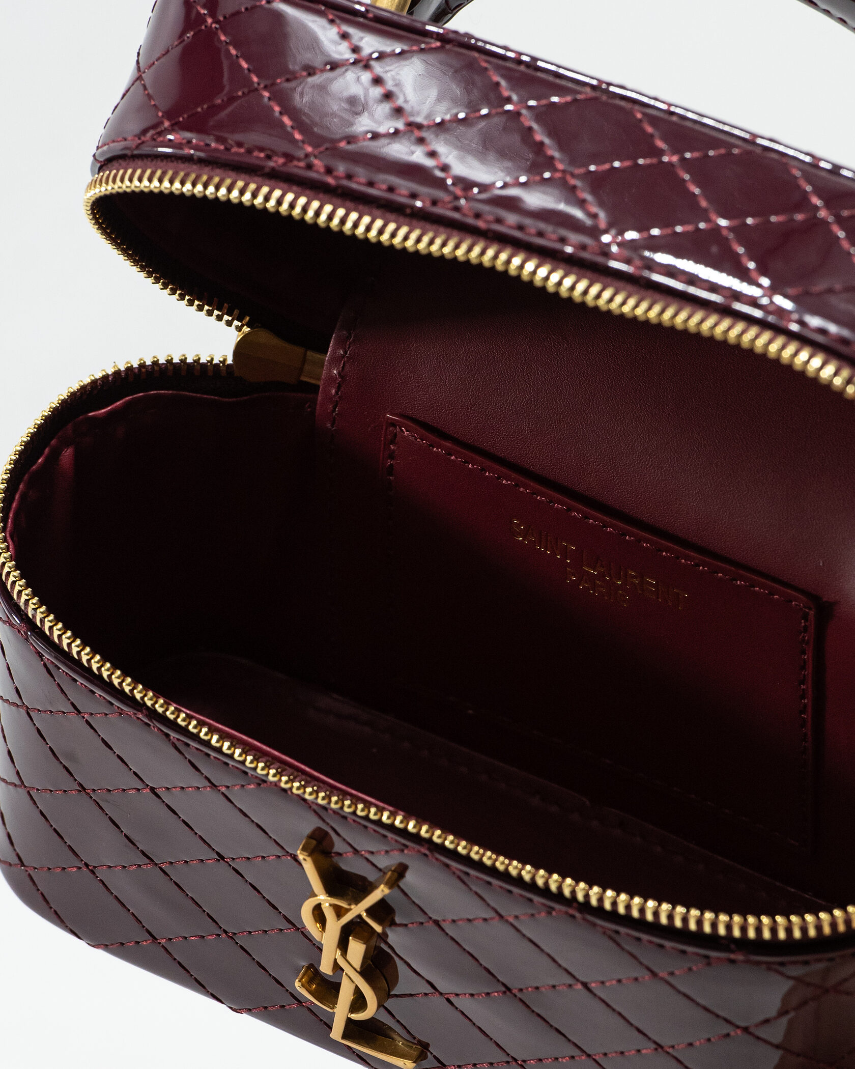 Saint Laurent Gaby Vanity Lacquered Leather Shoulder Bag Burgundy - 12