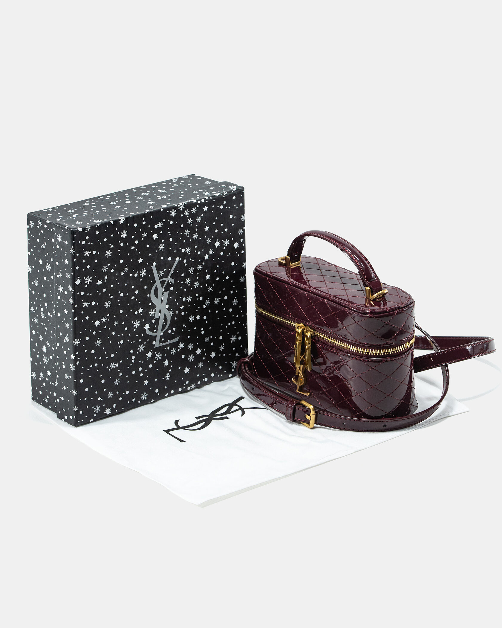 Saint Laurent Gaby Vanity Lacquered Leather Shoulder Bag Burgundy - 2