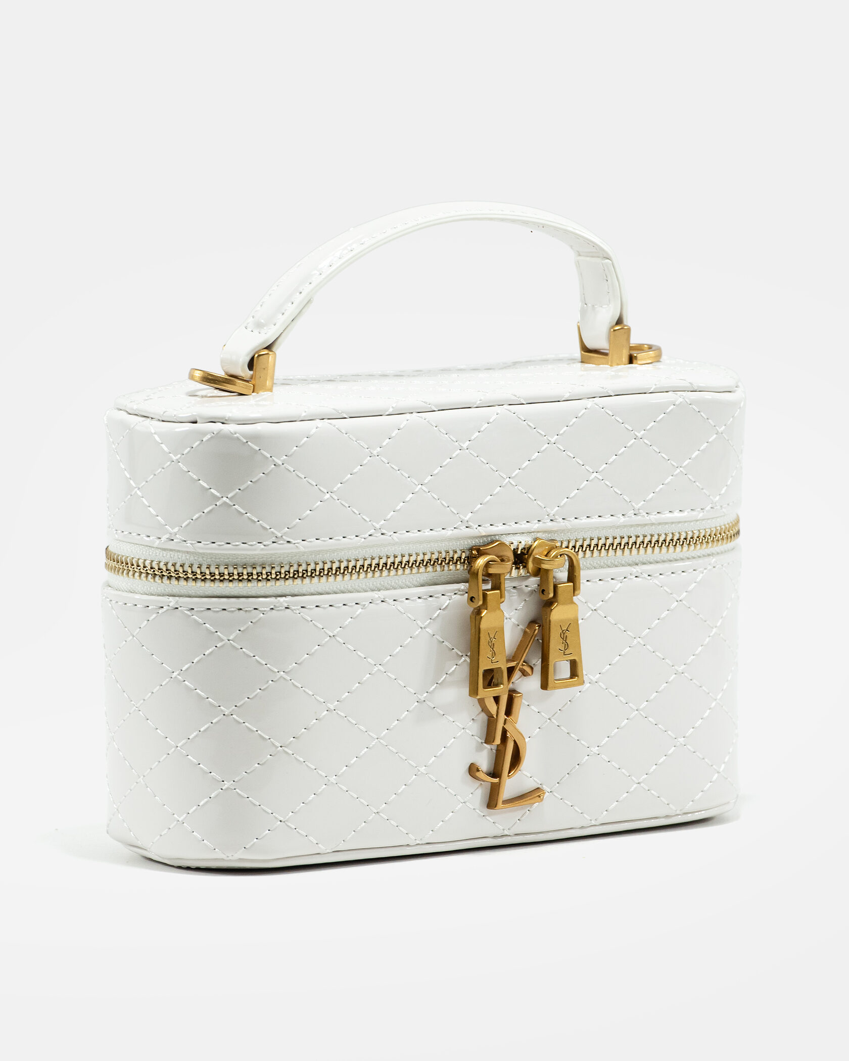 Saint Laurent Gaby Vanity Lacquered Leather Shoulder Bag White - 5