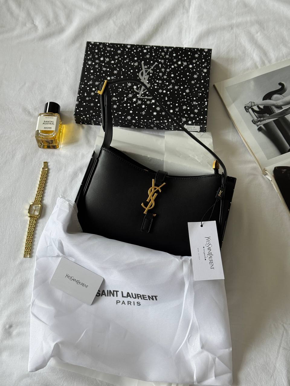 Saint Laurent Hobo Le 5 A 7 Leather Shoulder Bag in Black/Gold - 2