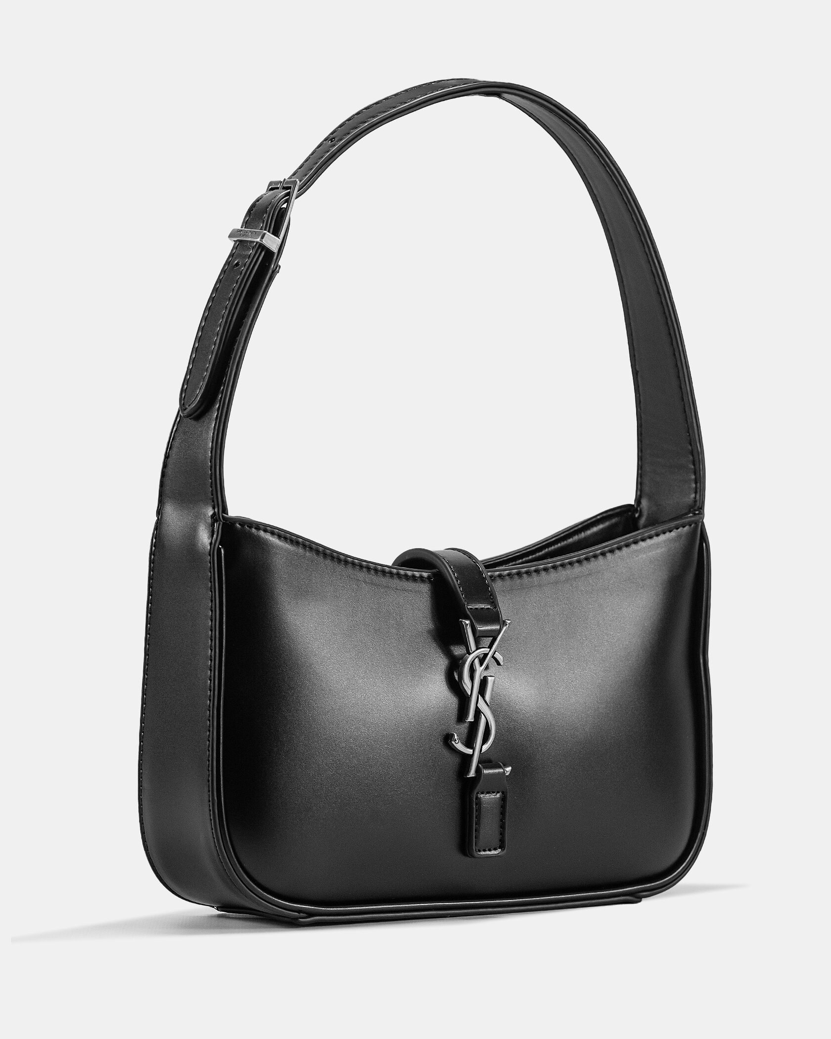 Saint Laurent Hobo Le 5 A 7 Leather Shoulder Bag in Black/Silver - 5