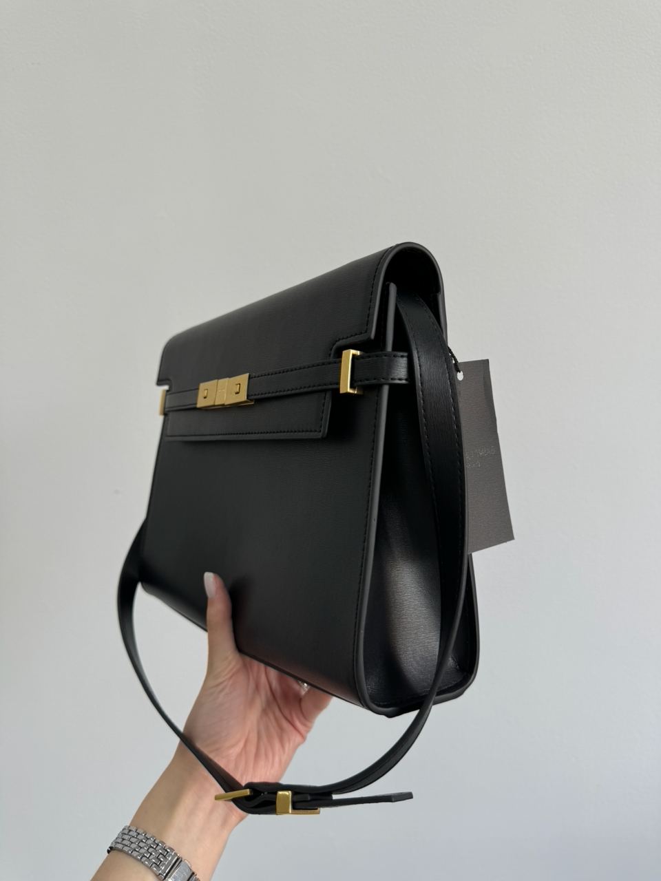 Saint Laurent Manhattan Large Leather Shoulder Bag Black - 18