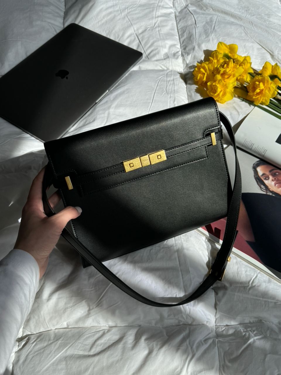 Saint Laurent Manhattan Large Leather Shoulder Bag Black - 7