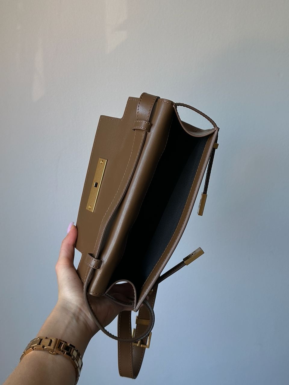 Saint Laurent Manhattan Medium Leather Shoulder Bag Brown - 14