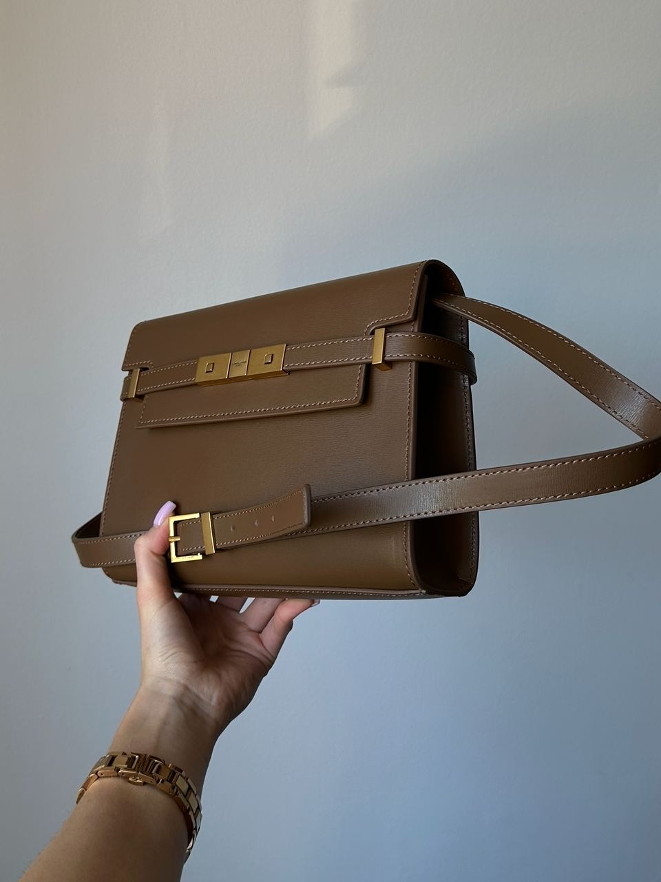 Saint Laurent Manhattan Medium Leather Shoulder Bag Brown - 6