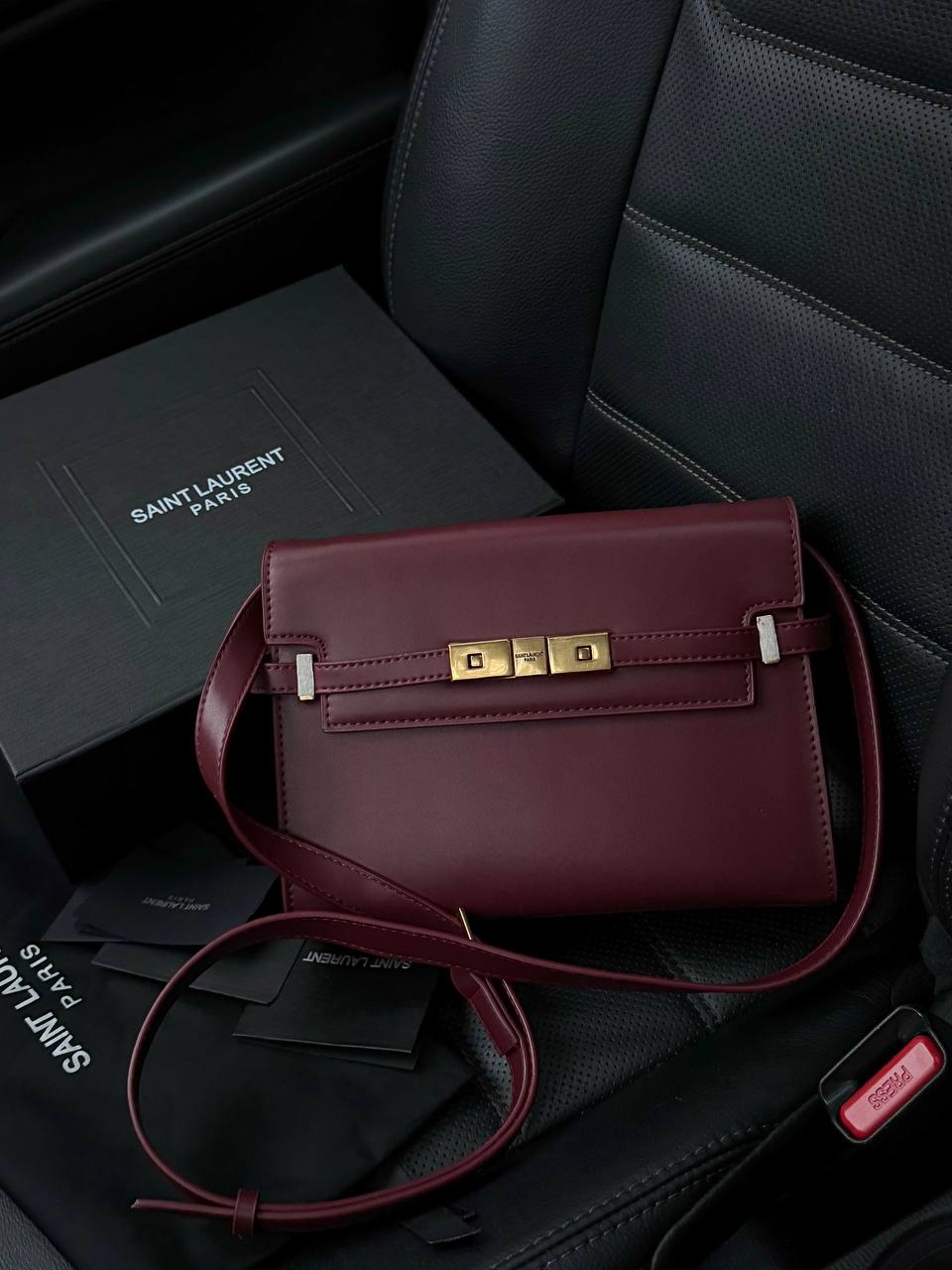 Saint Laurent Manhattan Medium Leather Shoulder Bag Burgundy - 2