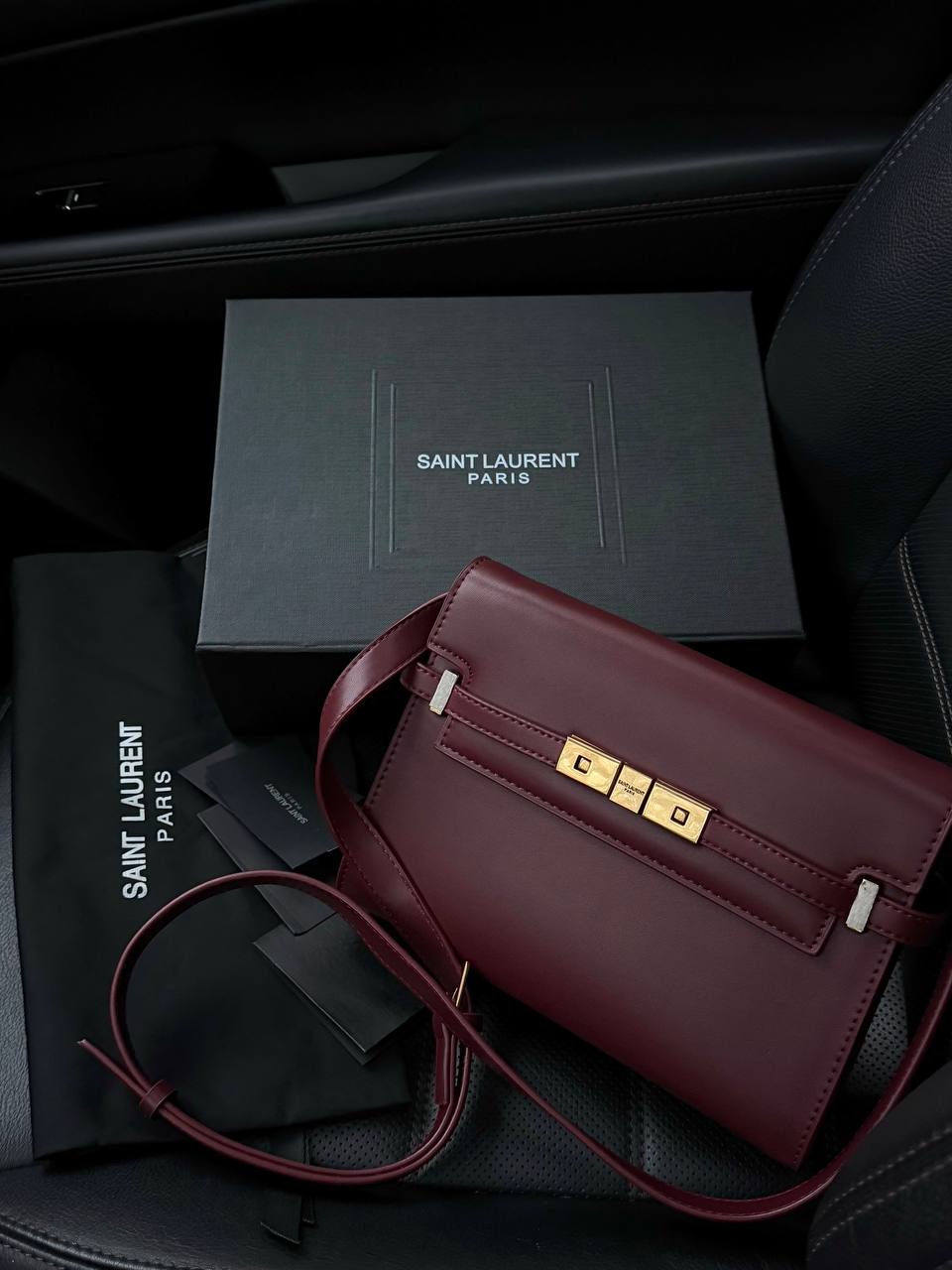 Saint Laurent Manhattan Medium Leather Shoulder Bag Burgundy - 4