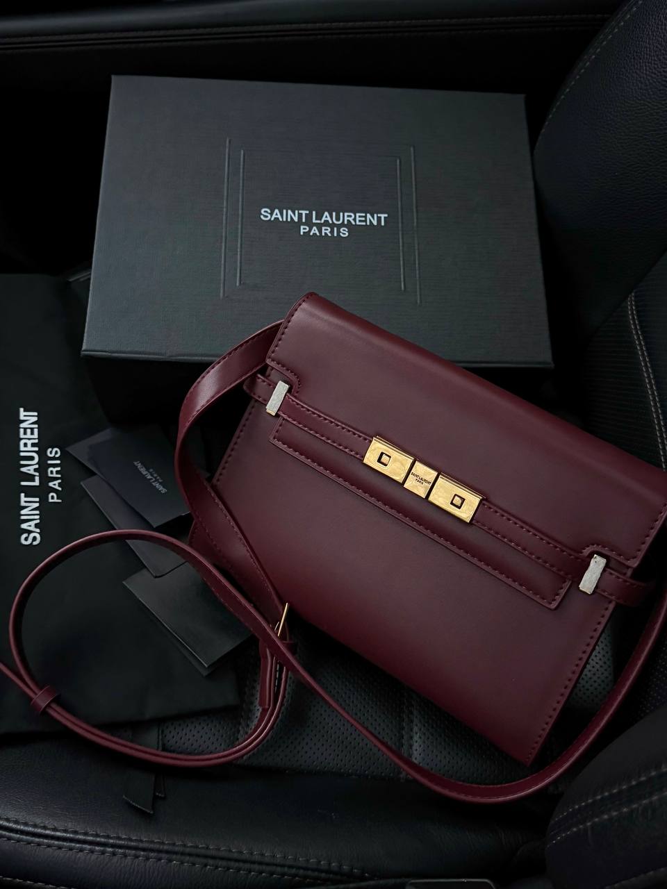 Saint Laurent Manhattan Medium Leather Shoulder Bag Burgundy - 5