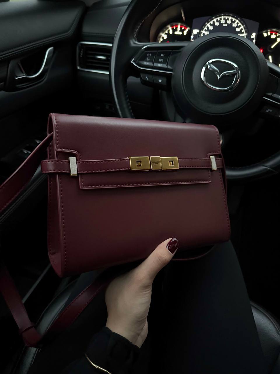 Saint Laurent Manhattan Medium Leather Shoulder Bag Burgundy - 6