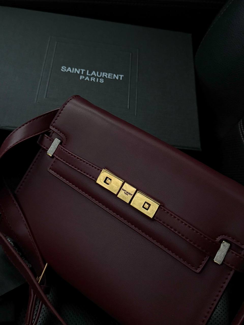 Saint Laurent Manhattan Medium Leather Shoulder Bag Burgundy - 7