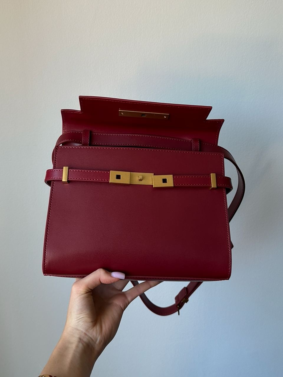 Saint Laurent Manhattan Medium Leather Shoulder Bag Burgundy - 12