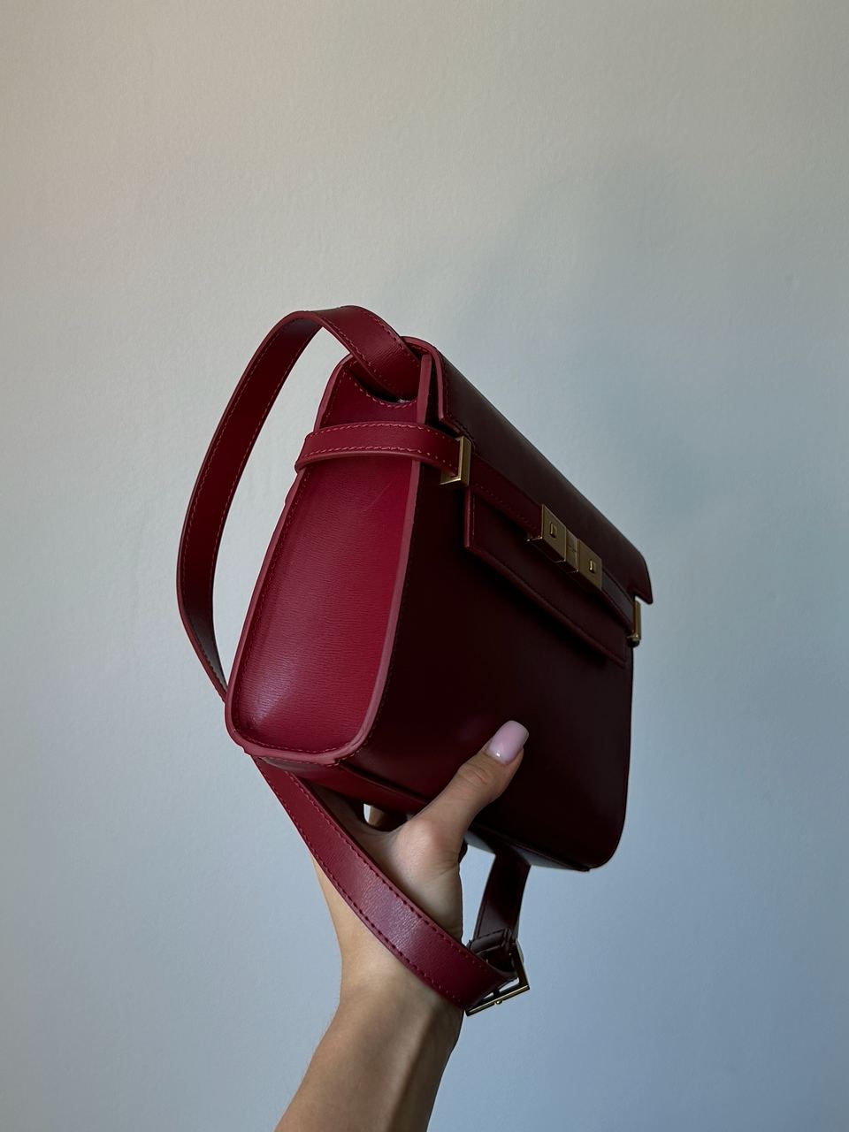 Saint Laurent Manhattan Medium Leather Shoulder Bag Burgundy - 9