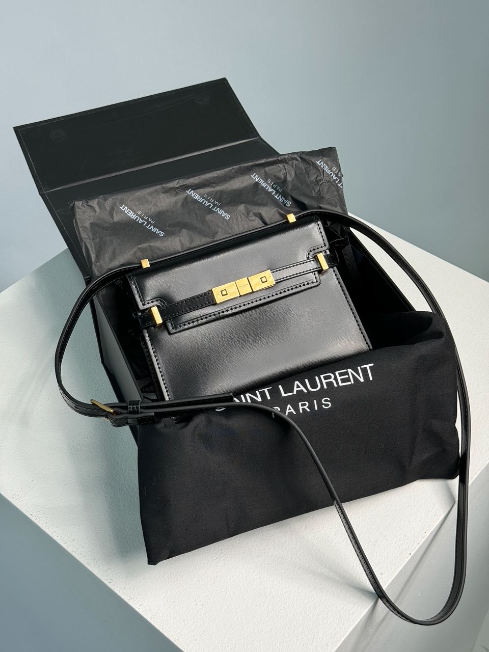 Saint Laurent Manhattan Mini Leather Shoulder Bag Black - 3