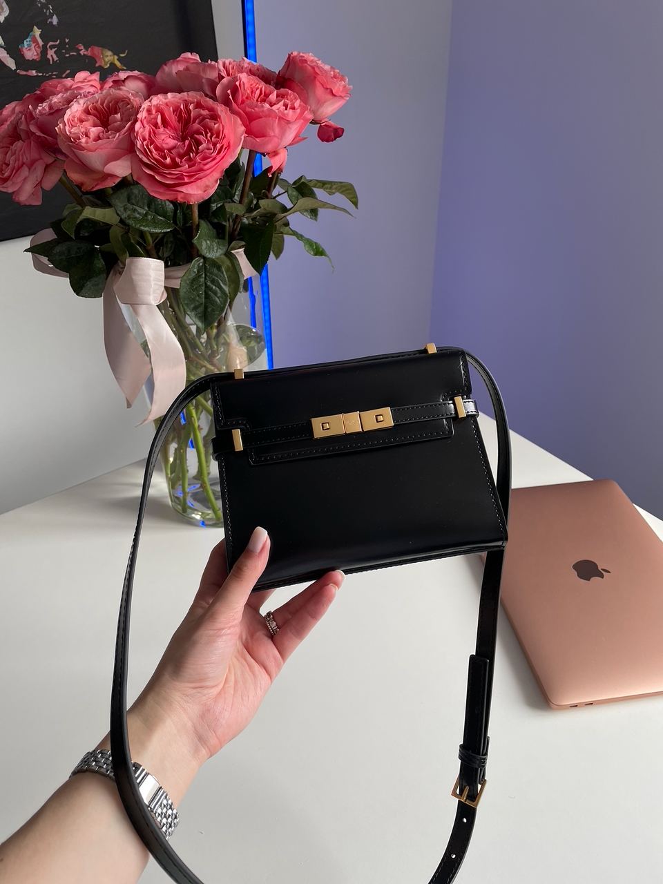 Saint Laurent Manhattan Mini Leather Shoulder Bag Black - 5