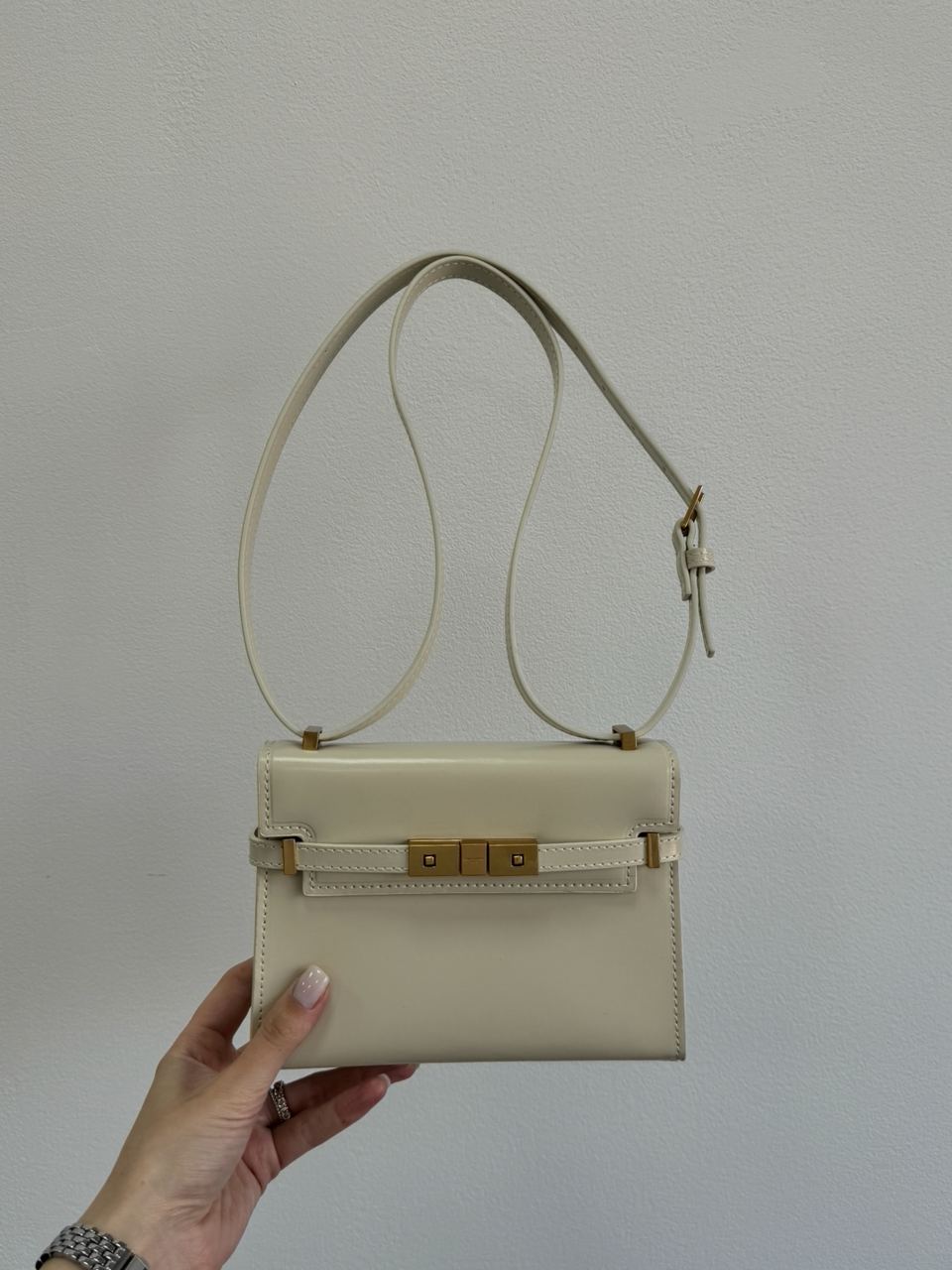 Saint Laurent Manhattan Mini Leather Shoulder Bag Cream - 10