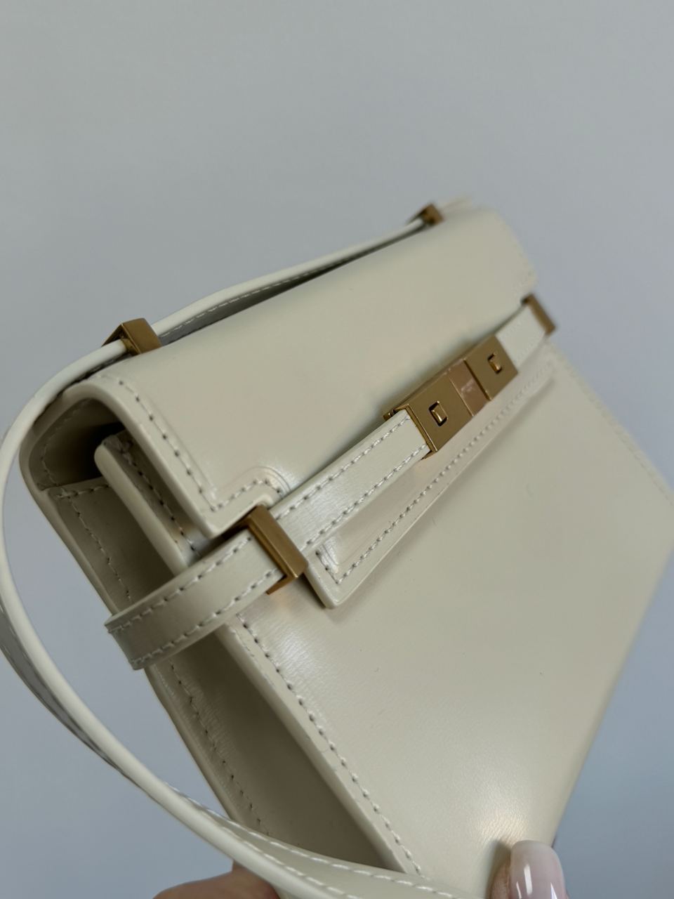 Saint Laurent Manhattan Mini Leather Shoulder Bag Cream - 14