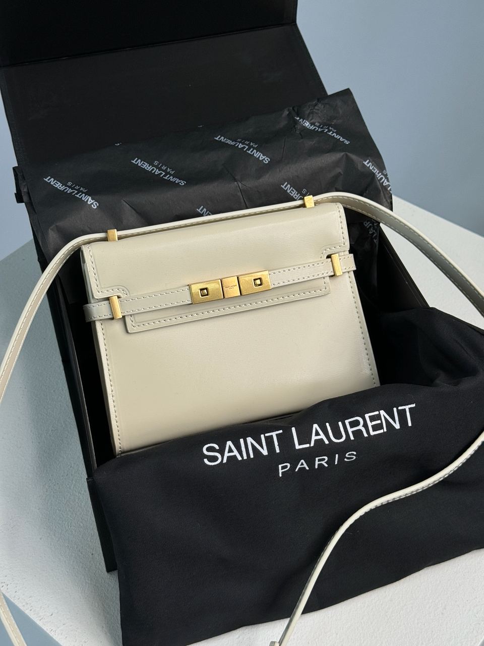 Saint Laurent Manhattan Mini Leather Shoulder Bag Cream - 2