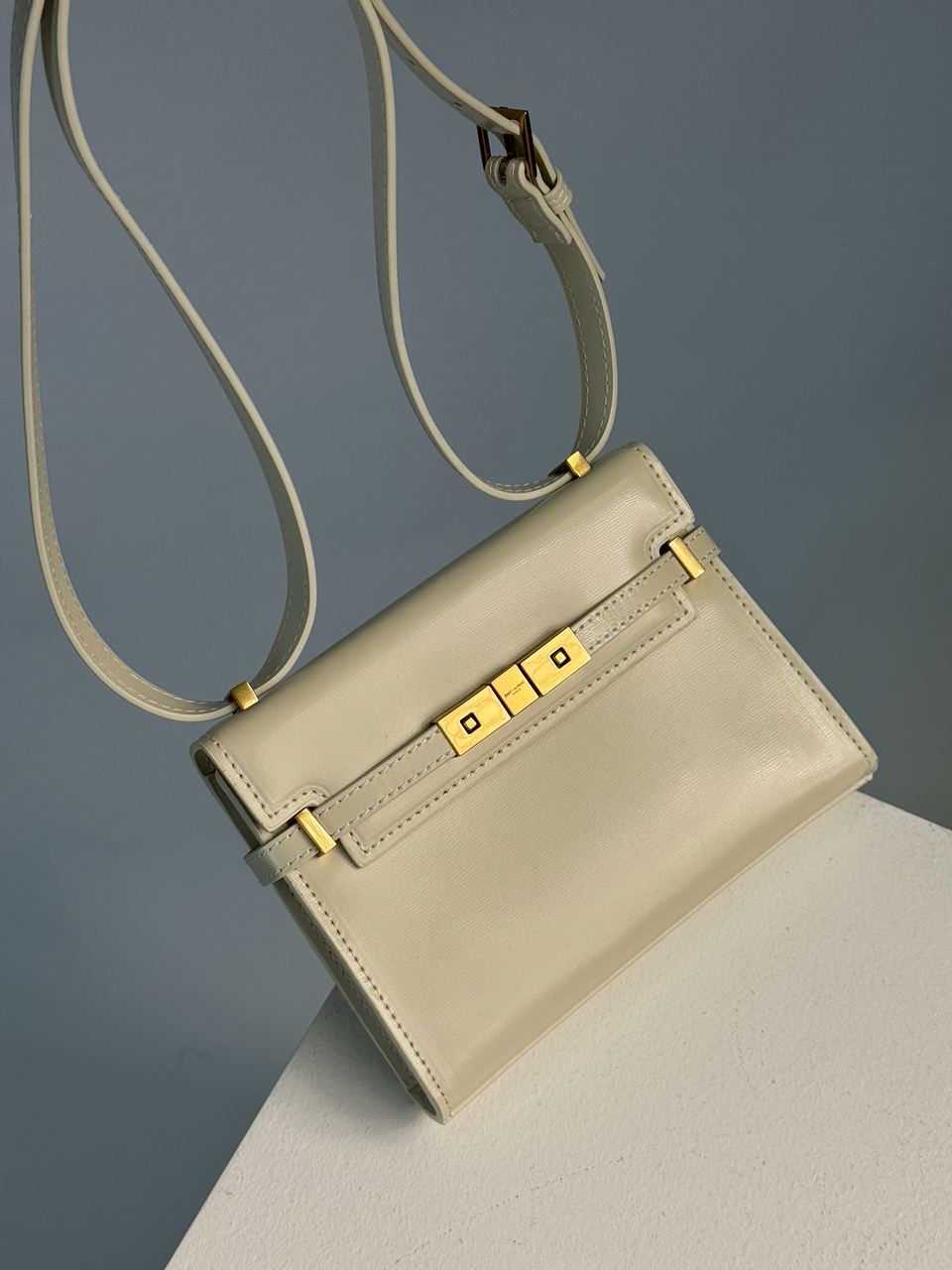 Saint Laurent Manhattan Mini Leather Shoulder Bag Cream - 9