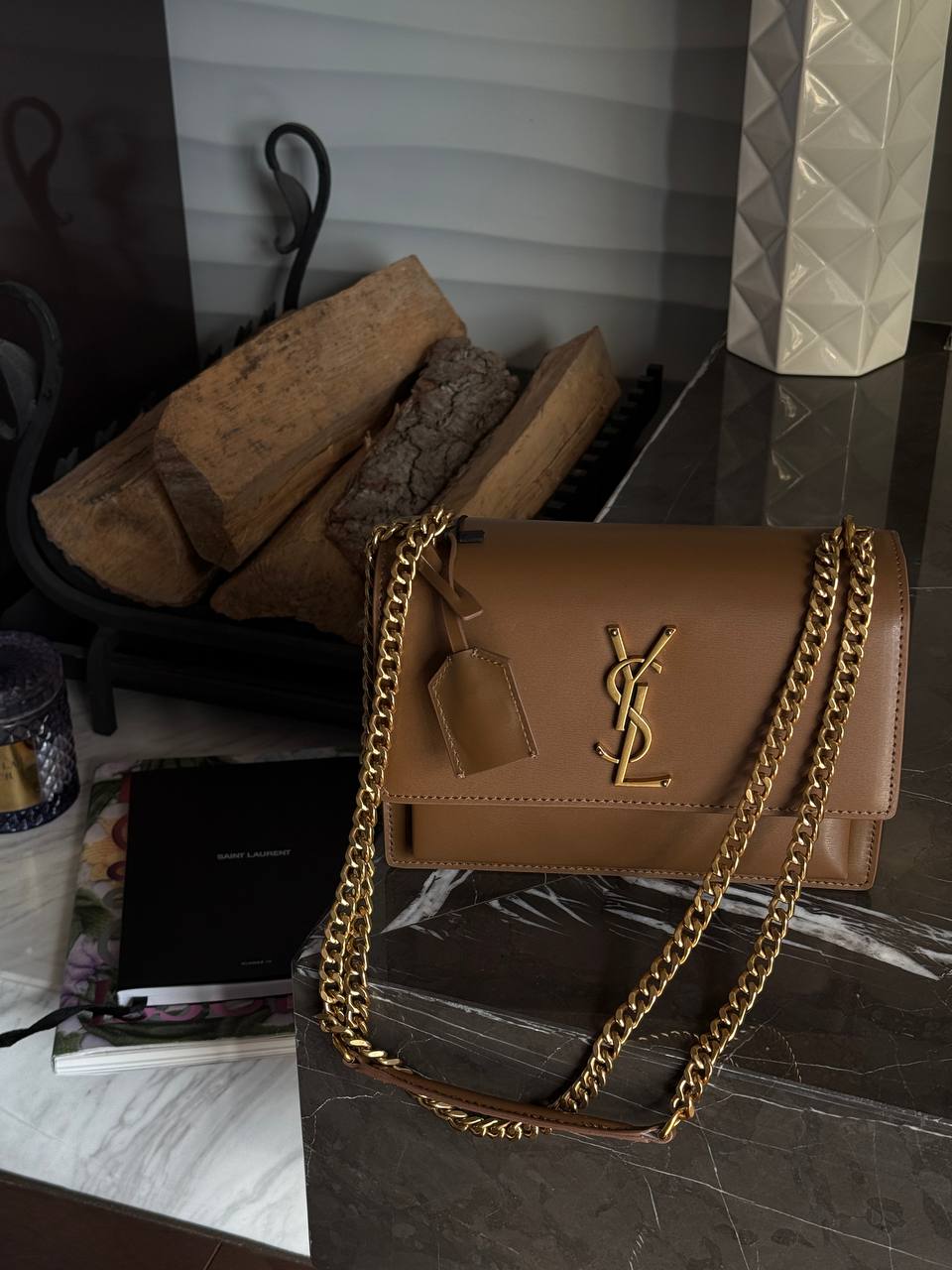 Saint Laurent Medium Sunset in Smooth Leather Brown/Gold