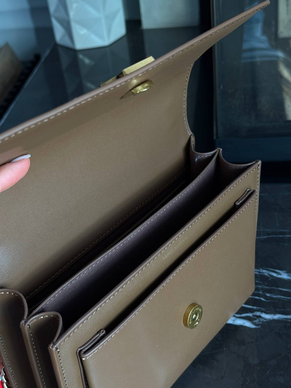 Saint Laurent Medium Sunset in Smooth Leather Brown/Gold - 10