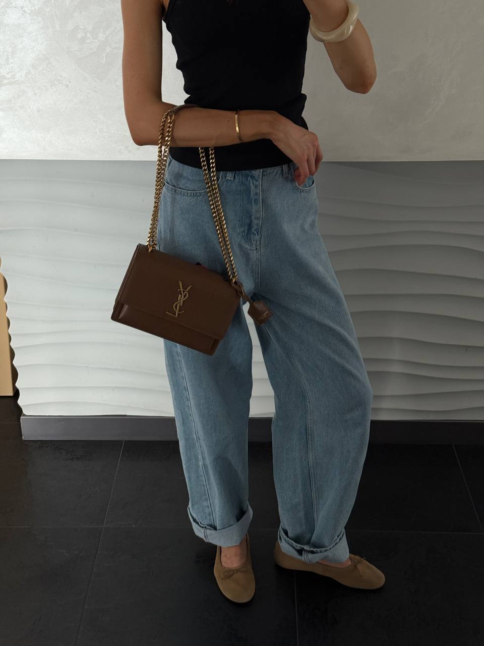 Saint Laurent Medium Sunset in Smooth Leather Brown/Gold - 4