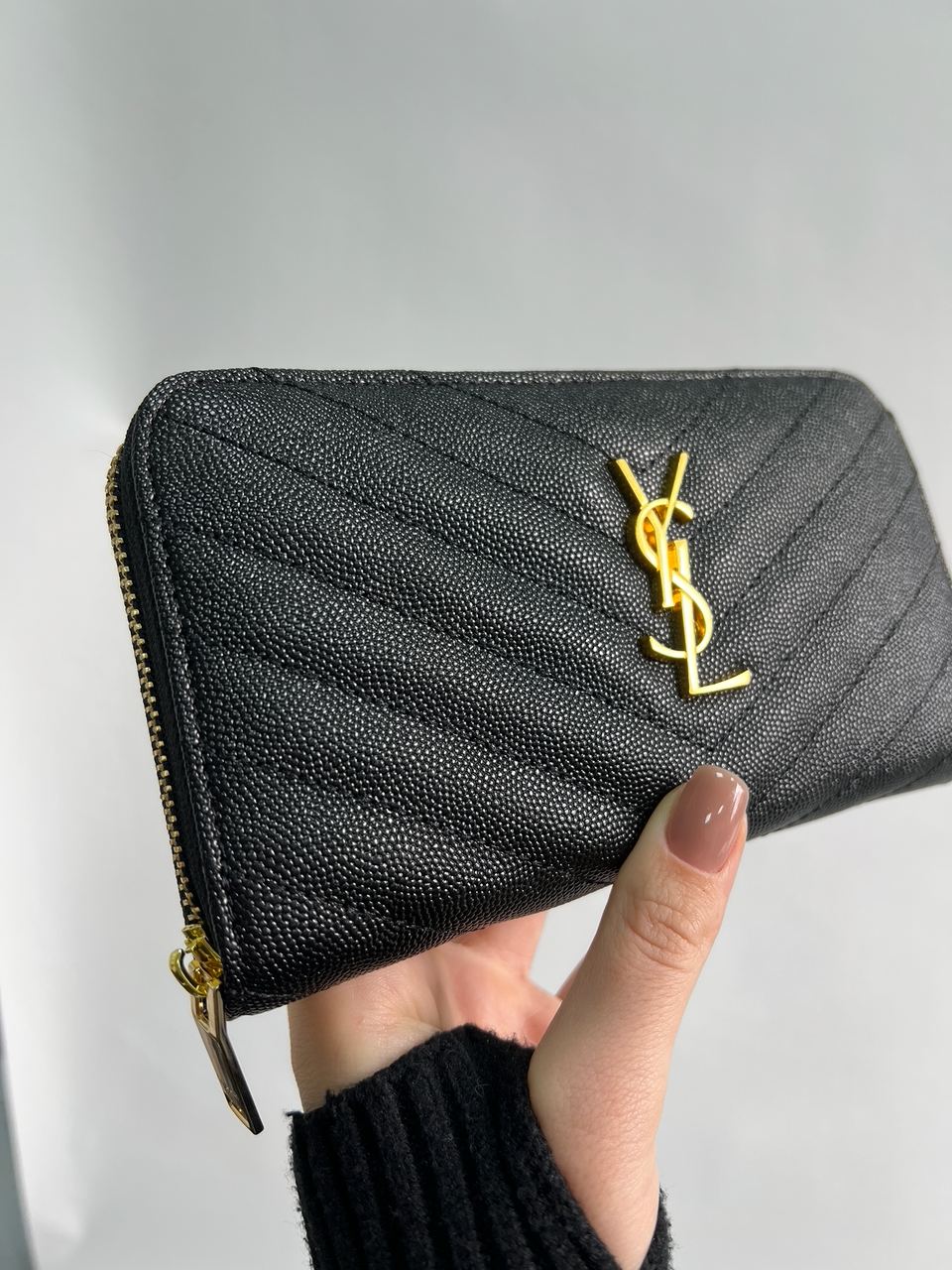 Saint Laurent Plain Leather Long Wallet Black/Gold - 8