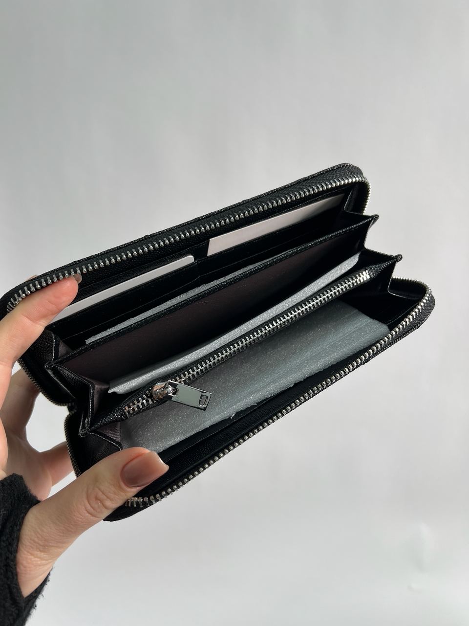Saint Laurent Plain Leather Long Wallet Black/Silver - 15