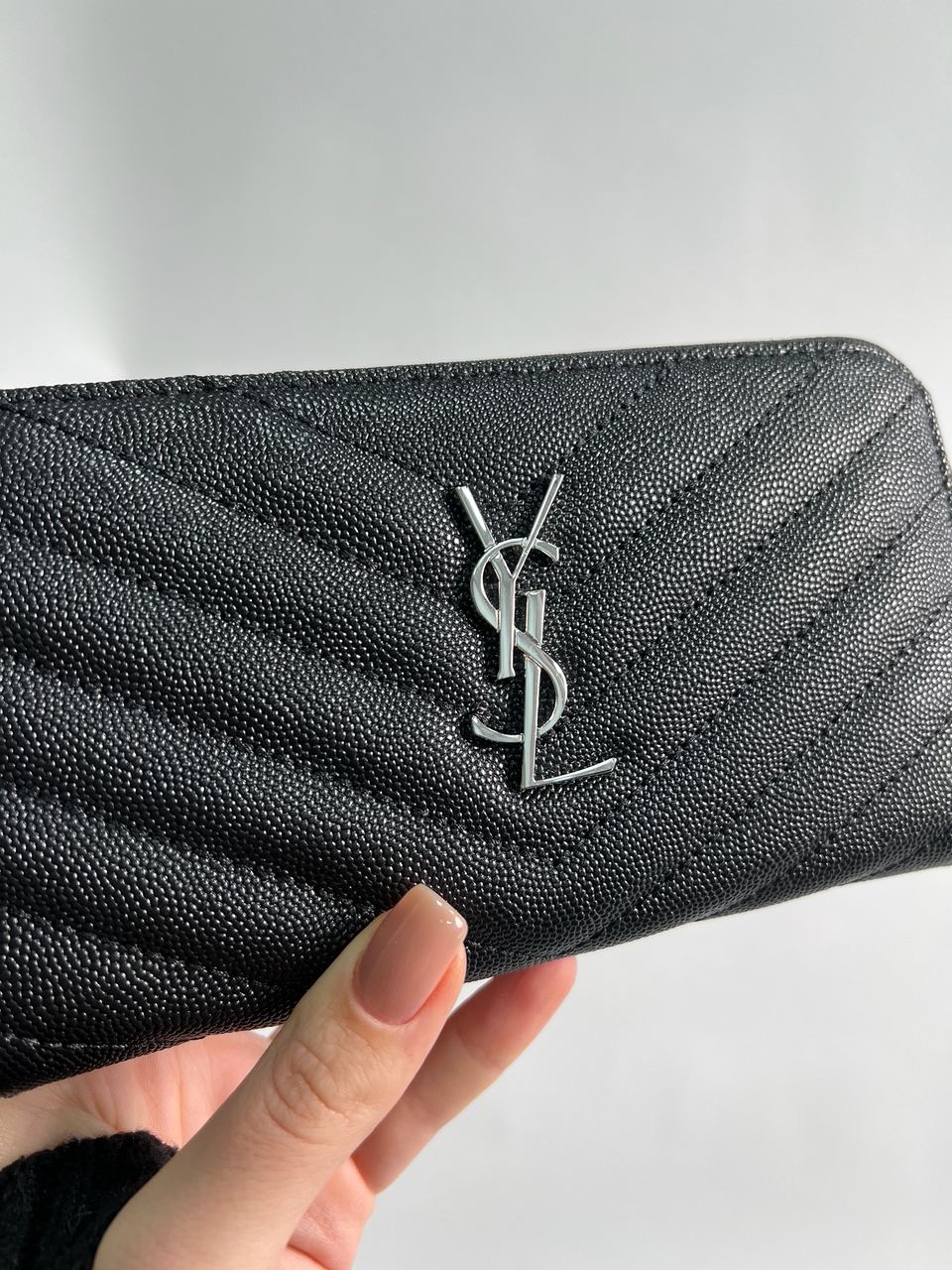 Saint Laurent Plain Leather Long Wallet Black/Silver - 8
