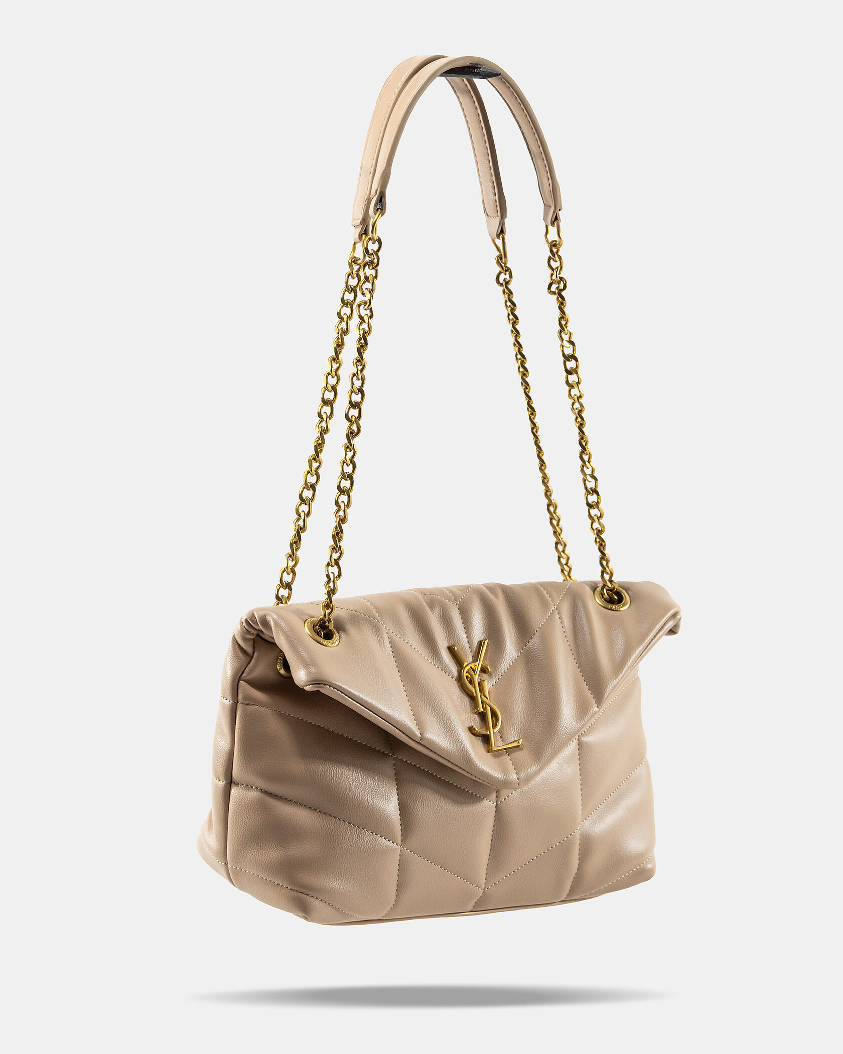 Saint Laurent Puffer Small in Nappa Leather Beige Gold Chain - 6