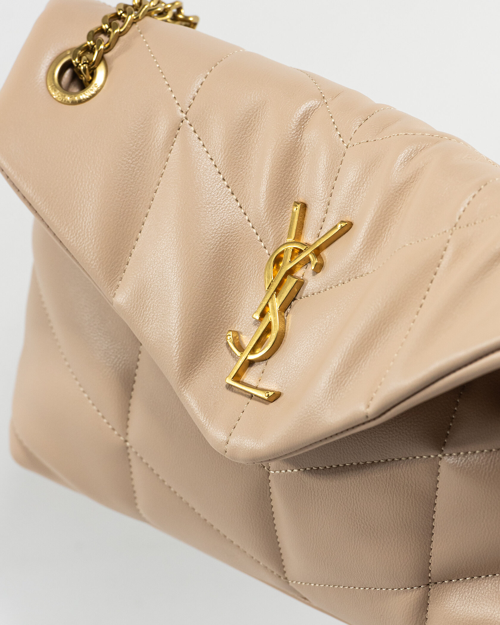 Saint Laurent Puffer Small in Nappa Leather Beige Gold Chain - 7