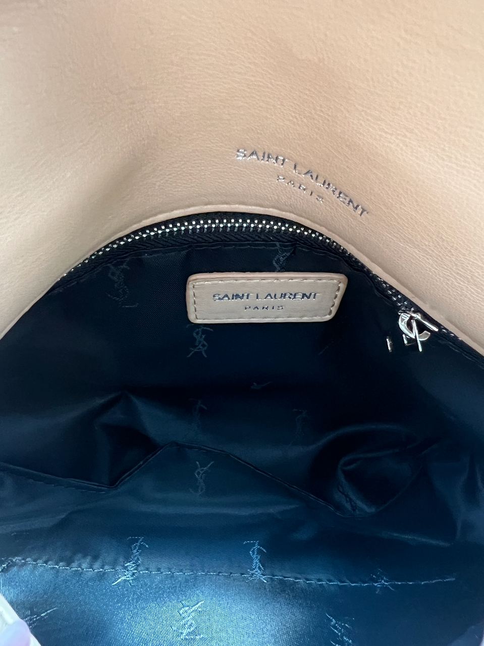 Saint Laurent Puffer Small in Nappa Leather Beige Silver Chain - 10