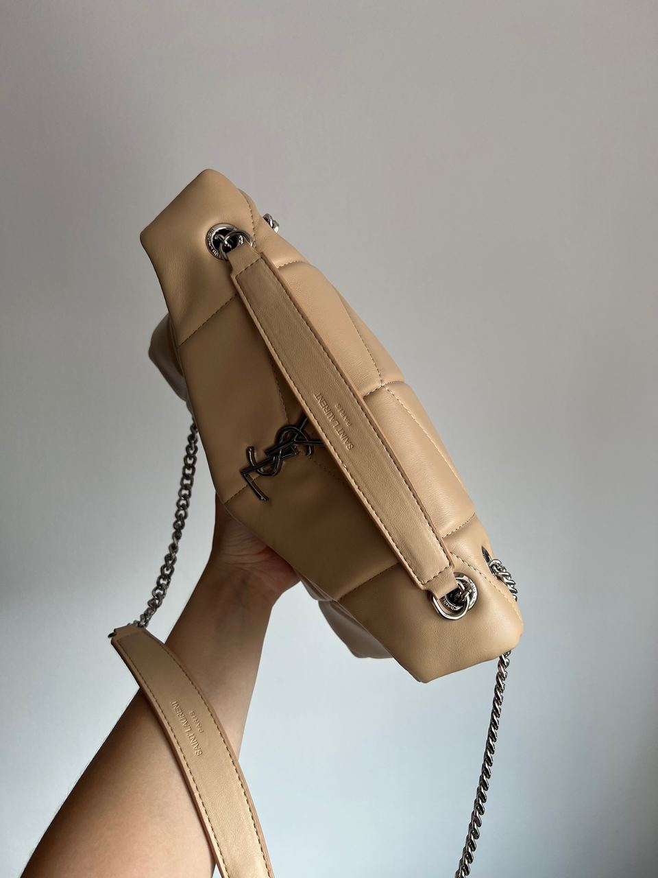 Saint Laurent Puffer Small in Nappa Leather Beige Silver Chain - 3