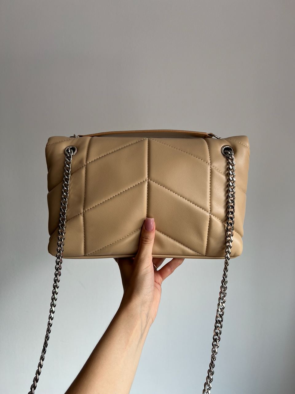 Saint Laurent Puffer Small in Nappa Leather Beige Silver Chain - 5