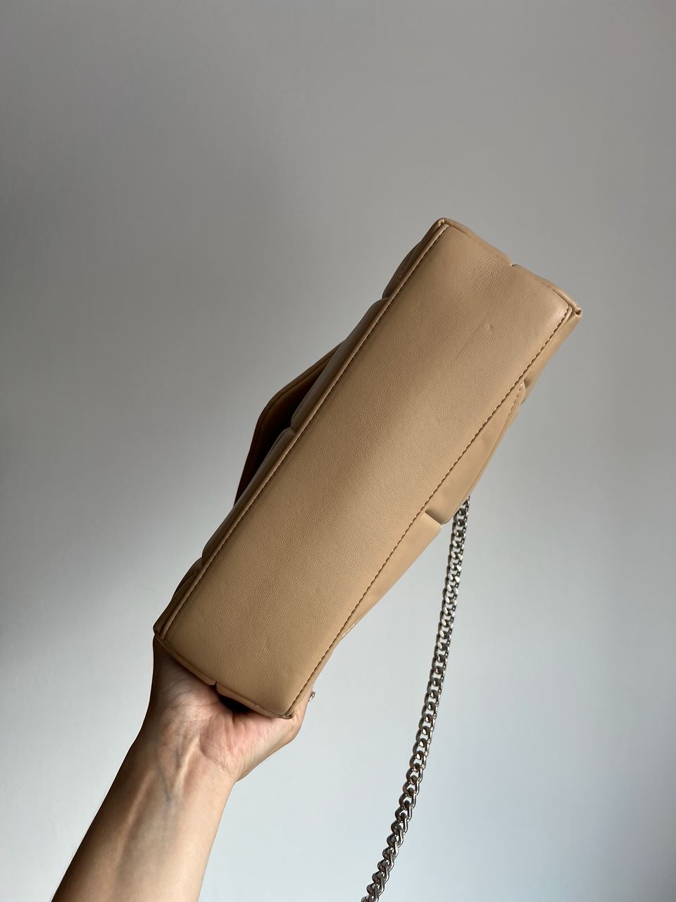 Saint Laurent Puffer Small in Nappa Leather Beige Silver Chain - 8