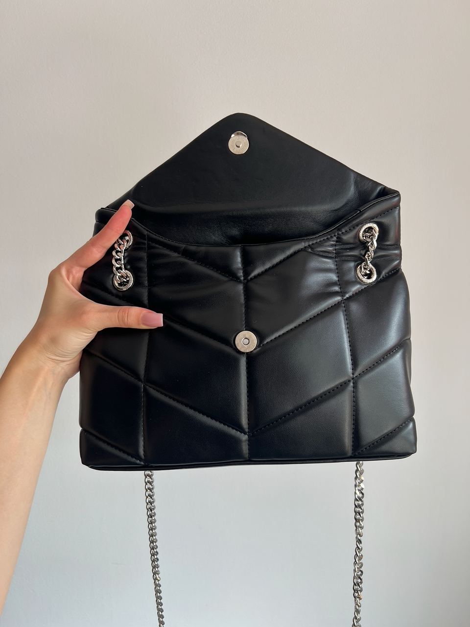 Saint Laurent Puffer Small in Nappa Leather Black Silver Chain - 13