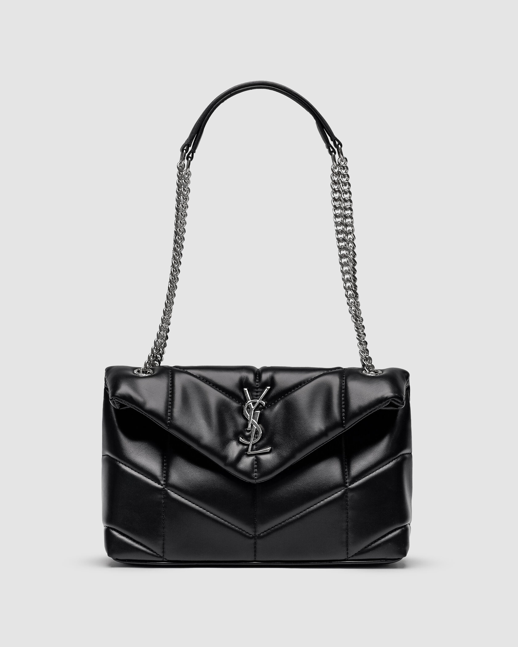 Saint Laurent Puffer Small in Nappa Leather Black Silver Chain - 3