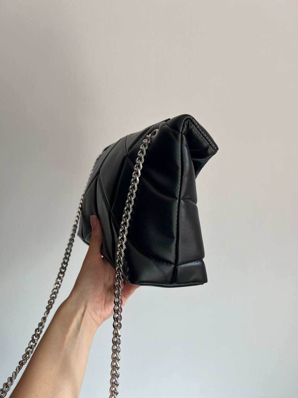 Saint Laurent Puffer Small in Nappa Leather Black Silver Chain - 9