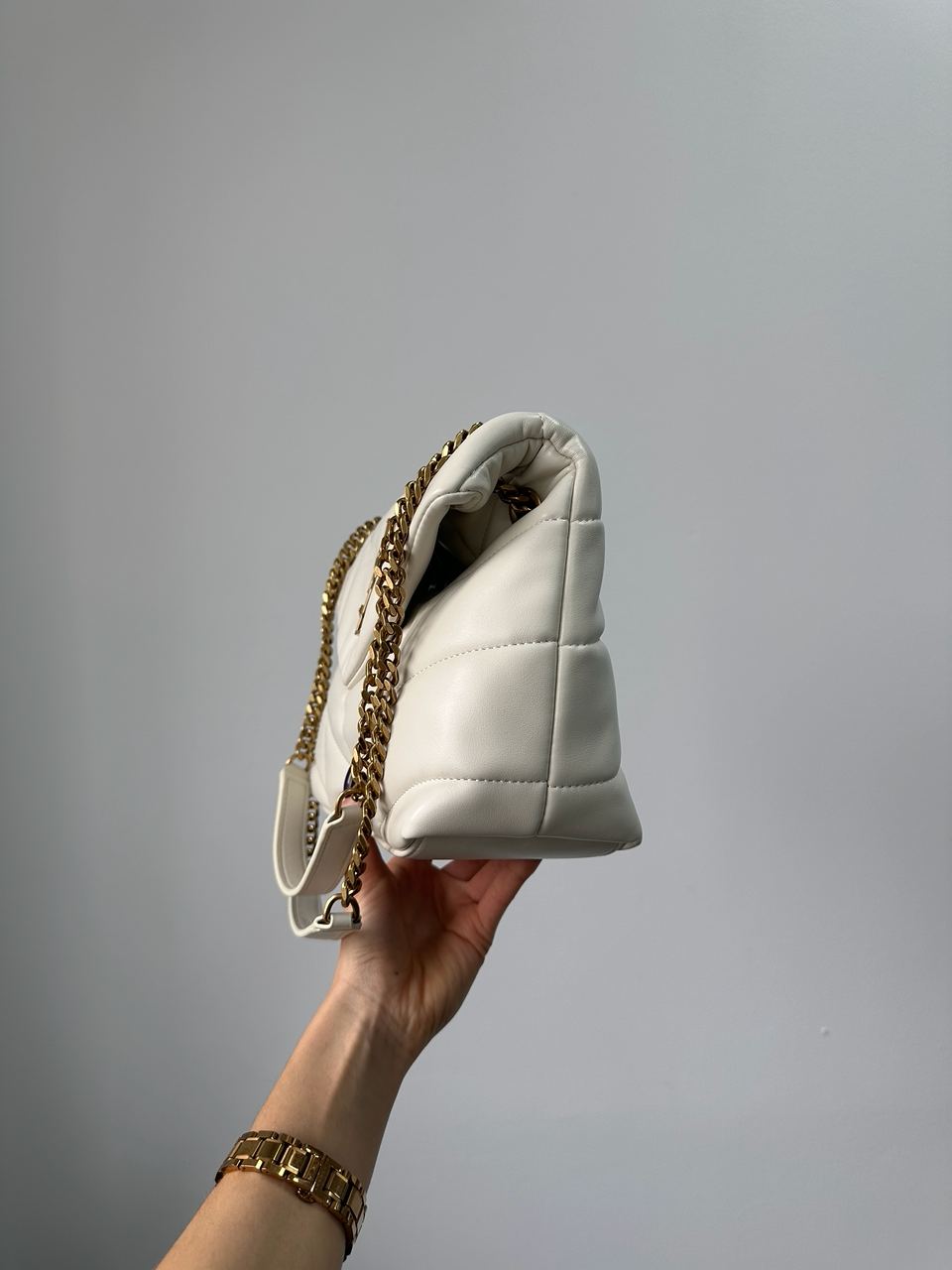 Saint Laurent Puffer Small in Nappa Leather Cream Gold Chain - 5