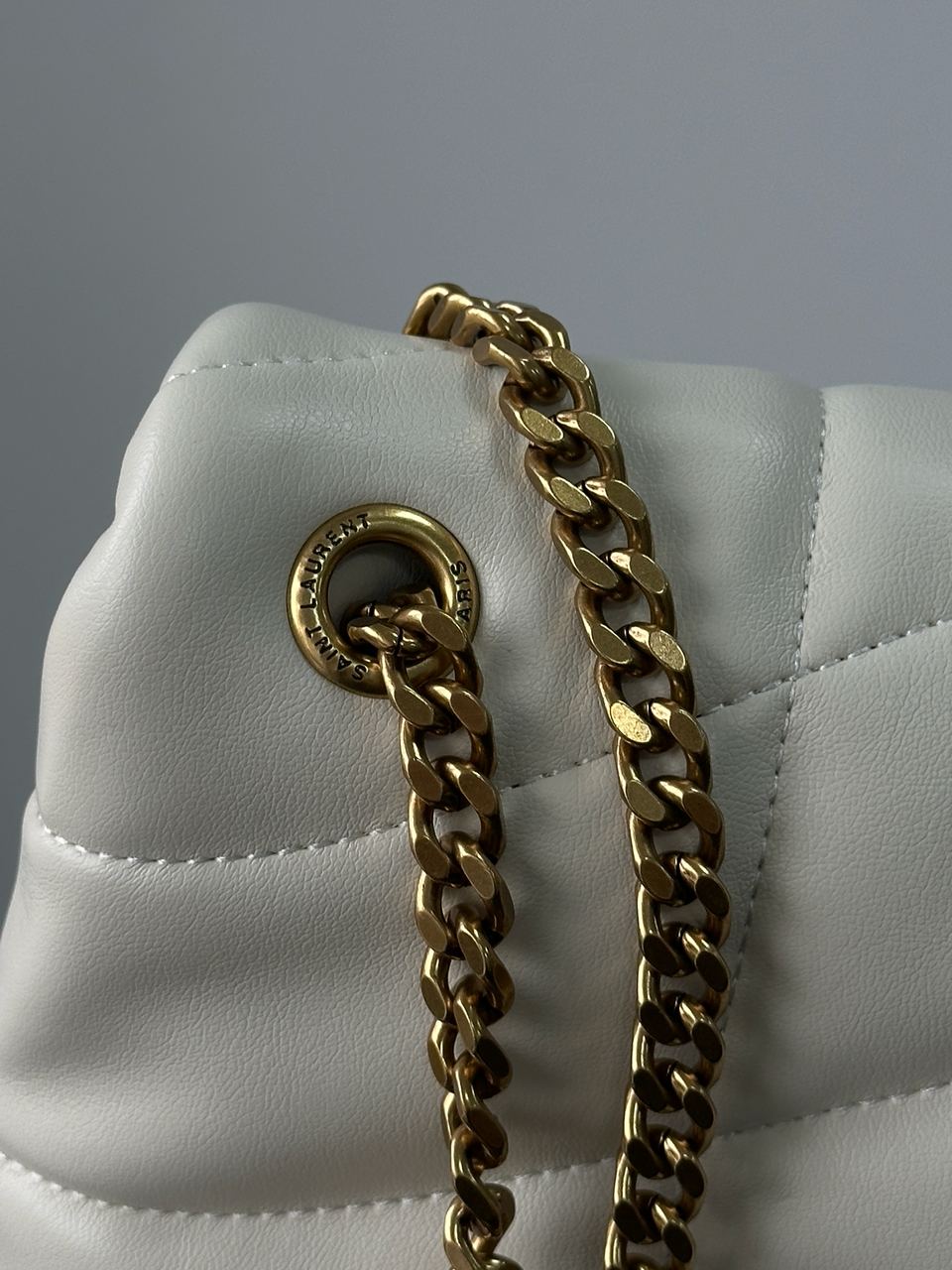 Saint Laurent Puffer Small in Nappa Leather Cream Gold Chain - 6