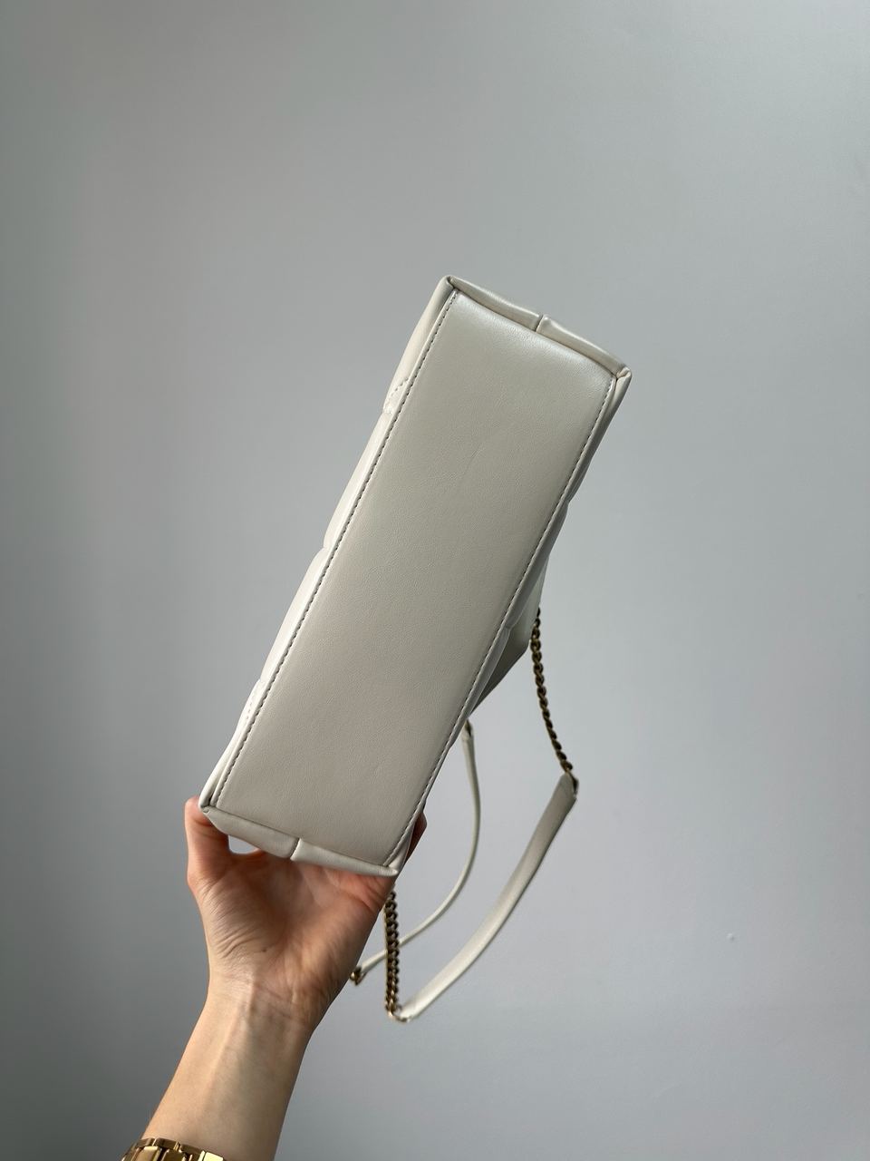 Saint Laurent Puffer Small in Nappa Leather Cream Gold Chain - 8