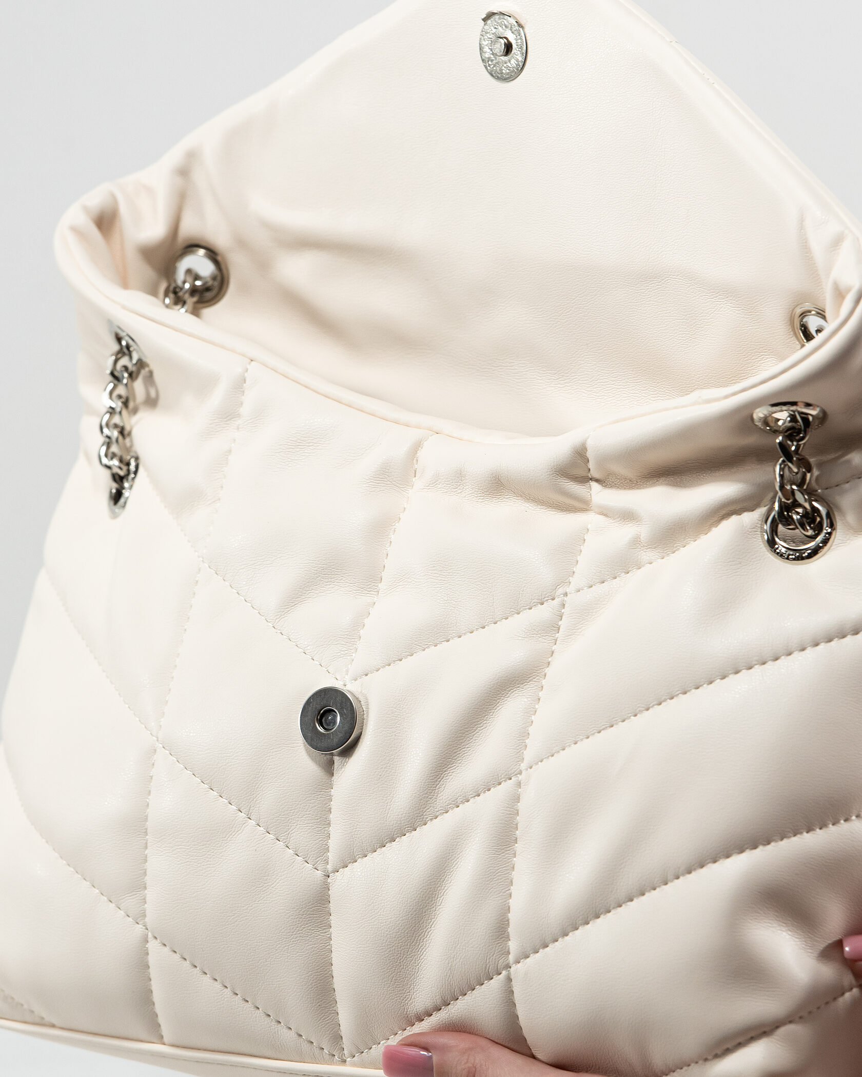 Saint Laurent Puffer Small in Nappa Leather White Silver Chain - 13