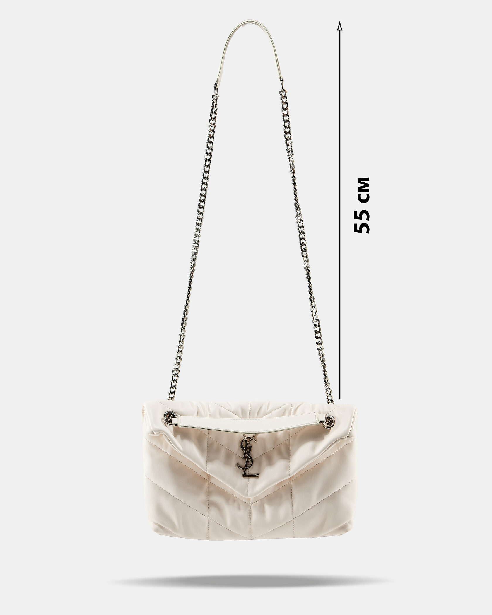 Saint Laurent Puffer Small in Nappa Leather White Silver Chain - 4