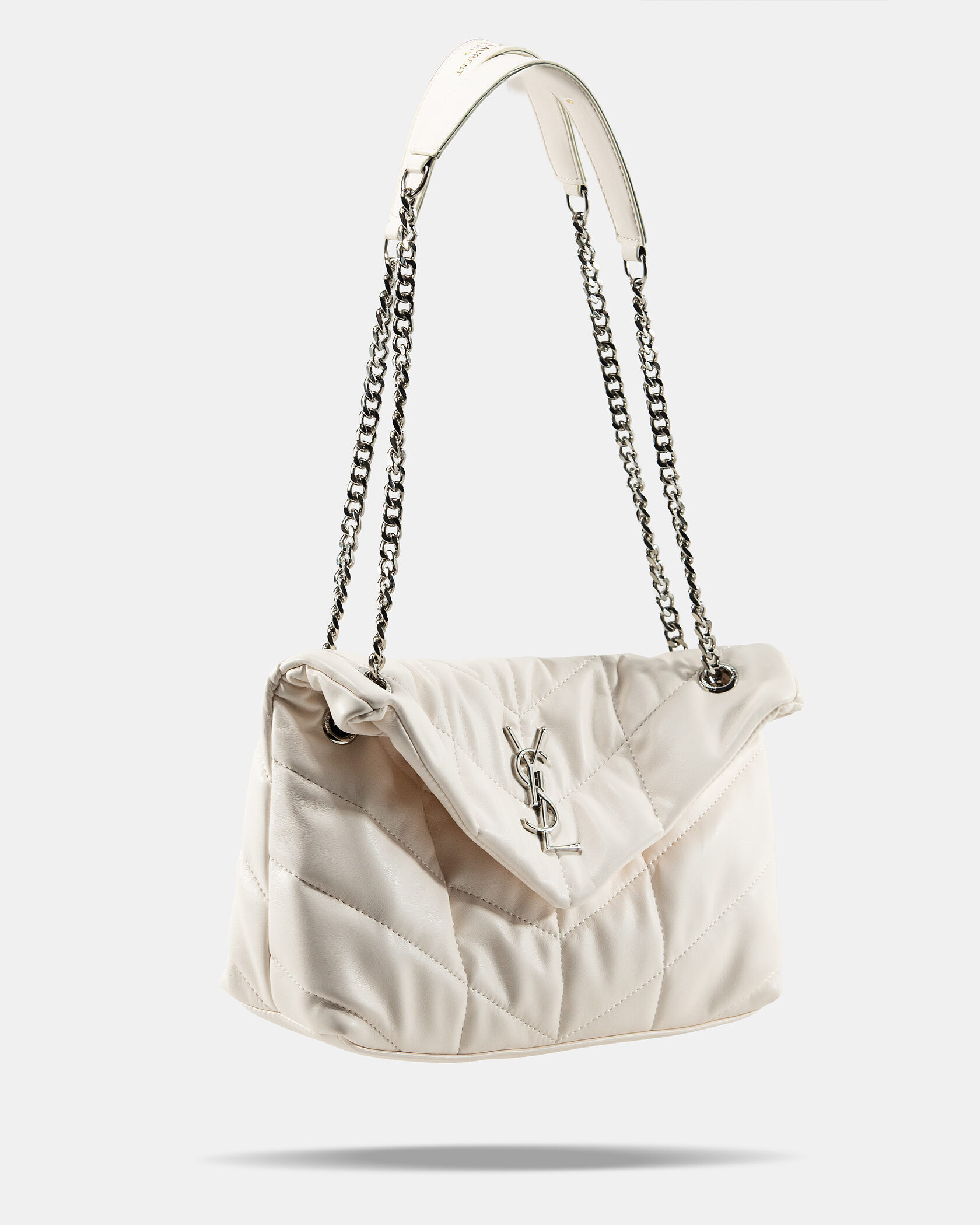 Saint Laurent Puffer Small in Nappa Leather White Silver Chain - 6